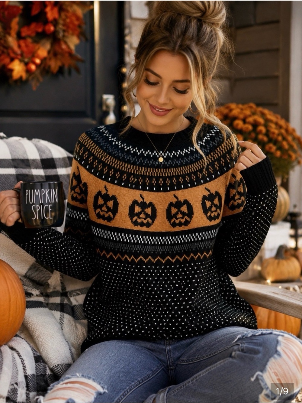 Retro Halloween Jack-o-lantern Fair Isle Sweater